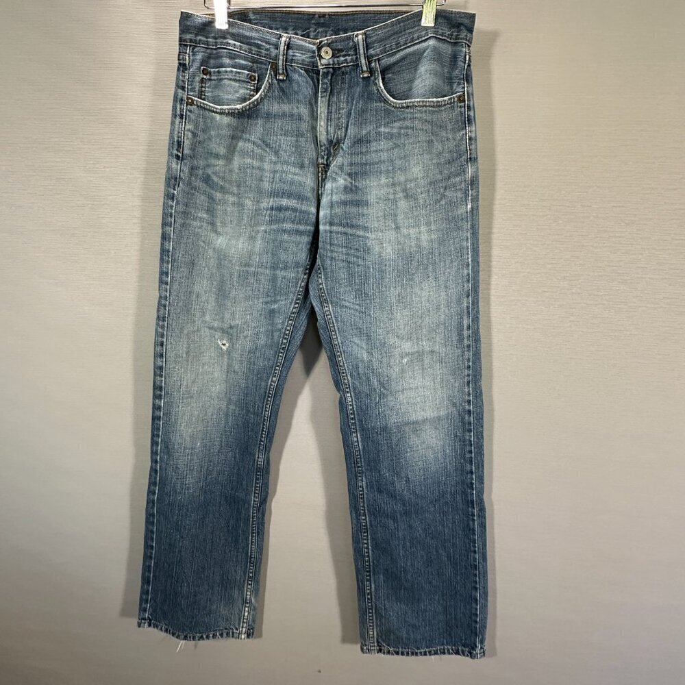 Levis 559 Jeans Mens 32 Medium Wash Cotton Distressed Relaxed Fit Frayed Hems